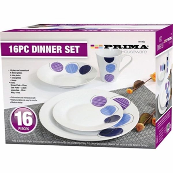 PRIMA DINNER SET 16PCE BLACK & PURPLR