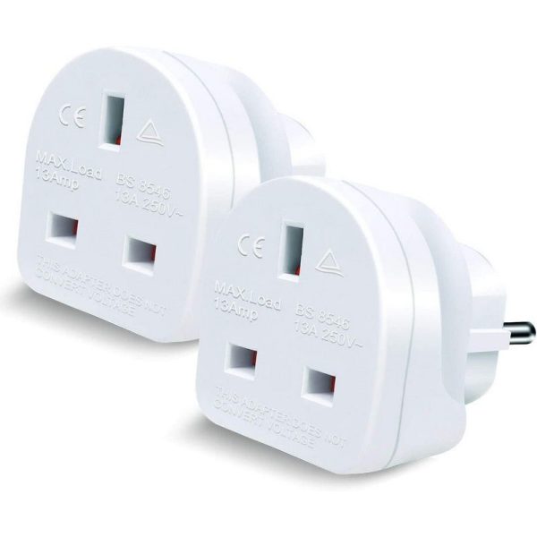 EXTRASTAR TRAVEL ADAPTOR UK TO EU 2 PACK WHITE