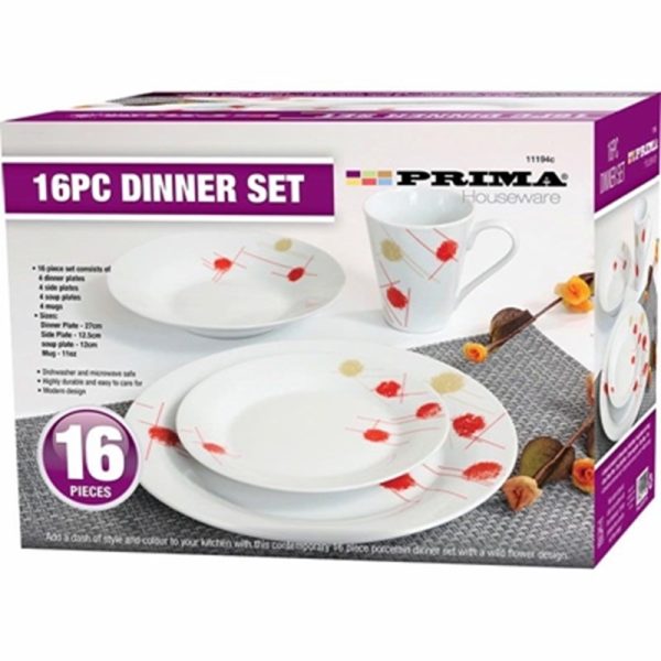 PRIMA DINNER SET 16PCE RED & CREAM