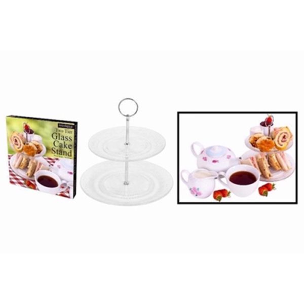 MODENA GLASS 2 TIER CAKE STAND 18X23CM