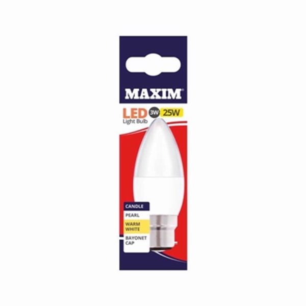 MAXIM 25W CANDLE BC WARM WHITE PACK OF 10