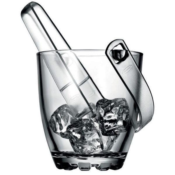 PASABAHCE SYLVANA GLASS ICE BUCKET WITH TONGS