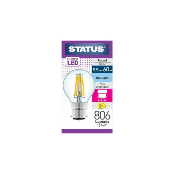 STATUS 5.5W B/C ROUND DAY LIGHT FILAMENT LED LIGHT BULB SINGLE