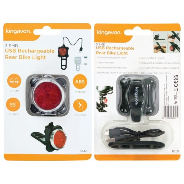 KINGAVON RECHARGEABLE REAR BIKE LIGHT 3LED