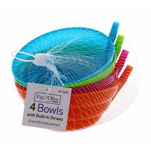 RYSONS PLASTIC BOWLS W/STRAW 4PCE