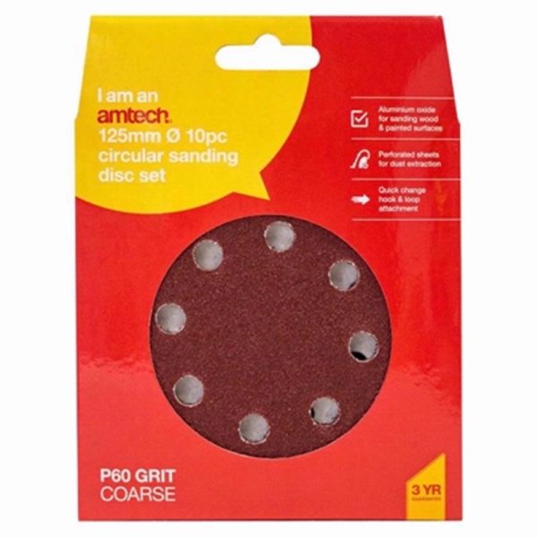 AMTECH SANDING SHEET CIRC P60 GRIT 10PCE