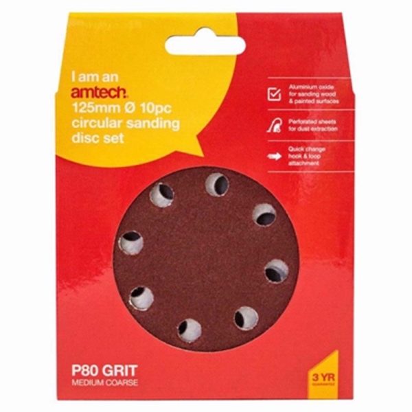 AMTECH SANDING SHEET CIRC P80 GRIT 10PCE