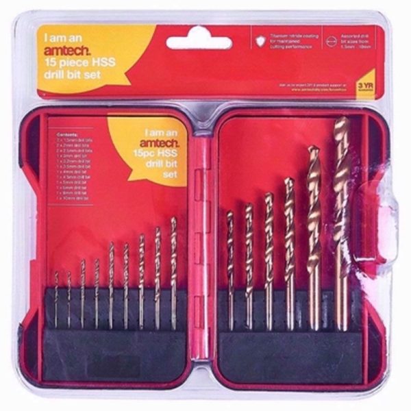 AMTECH DRILL BIT HSS 15PC SET