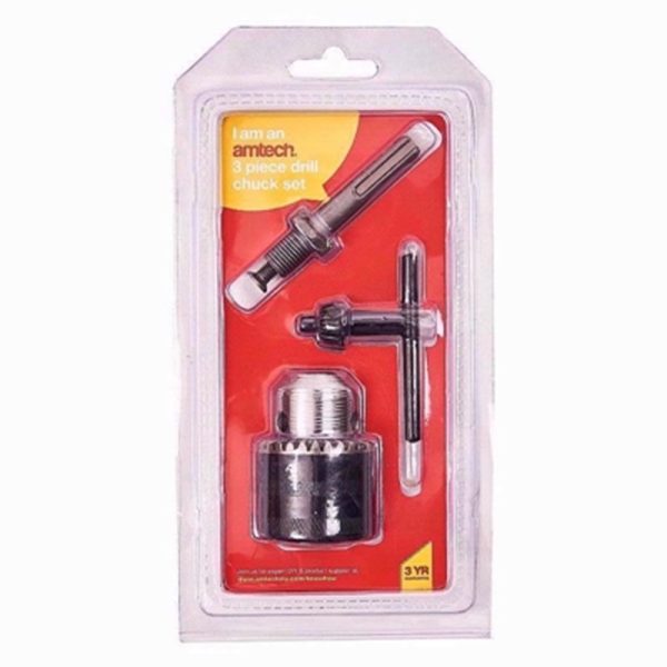 AMTECH DRILL CHUCK ADAPTOR/KEY 3PC SET