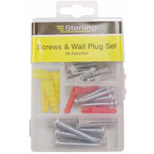 STERLING SCREWS& WALL PLUG SET 56 ASSORTED