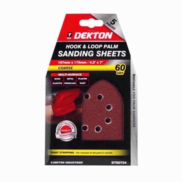 DEKTON HOOK /LOOP SAND SHEET 5PC 60GRIT