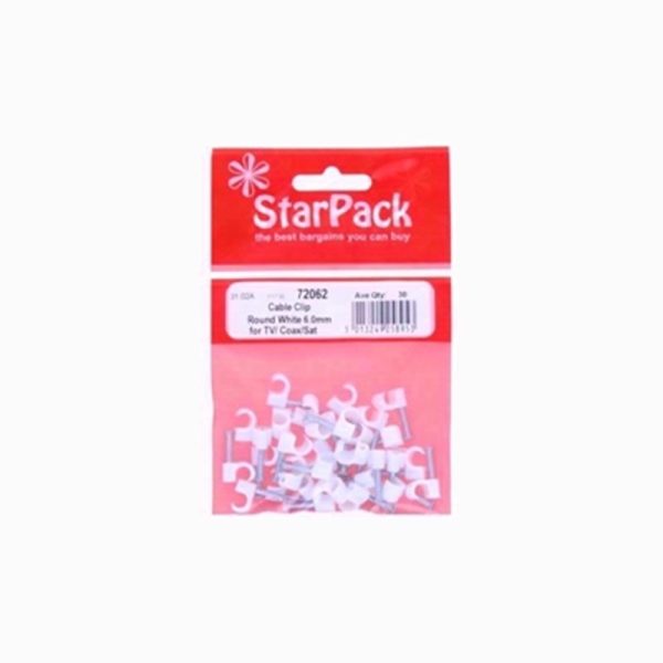 STARPACK CABLE CLIP ROUND WHITE 6.MM FOR TV