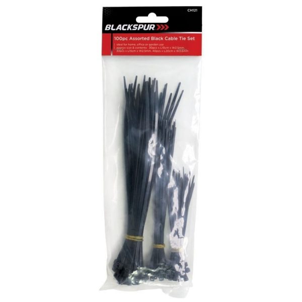 ASHLEY 100PCE ASSORTED BLACK CABLE TIES