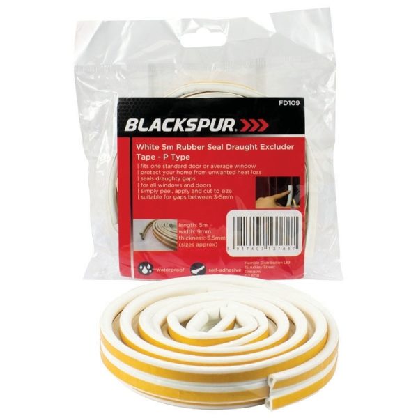 BLACKSPUR DRAUGHT EXCLUDER TAPE TYPE P WHITE 5M