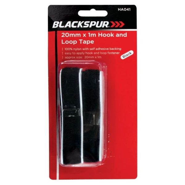 BLACKSPUR HOOK AND LOOP TAPE BLACK 20MM X 1M