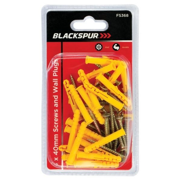 BLACKSPUR SCREWS AND WALL PLUGS 4X40MM