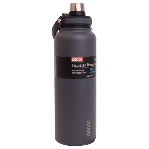 DECOR STAINLESS STEEL BOTTLE GRAPHITE ADVENTURER 1.2L