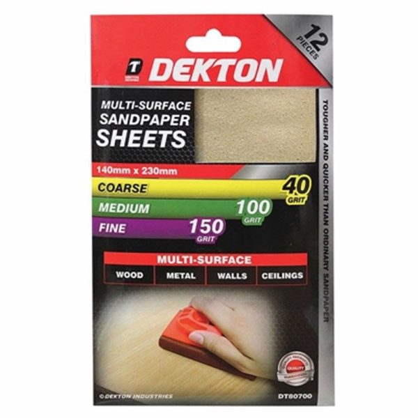 DEKTON SANDPAPER 4XCOARSE +4 MEDIUM 12PC SET