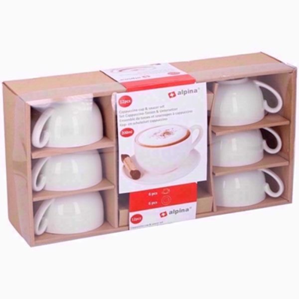 CAPPUCCINO CUP& SAUCER WHITE 12PCE