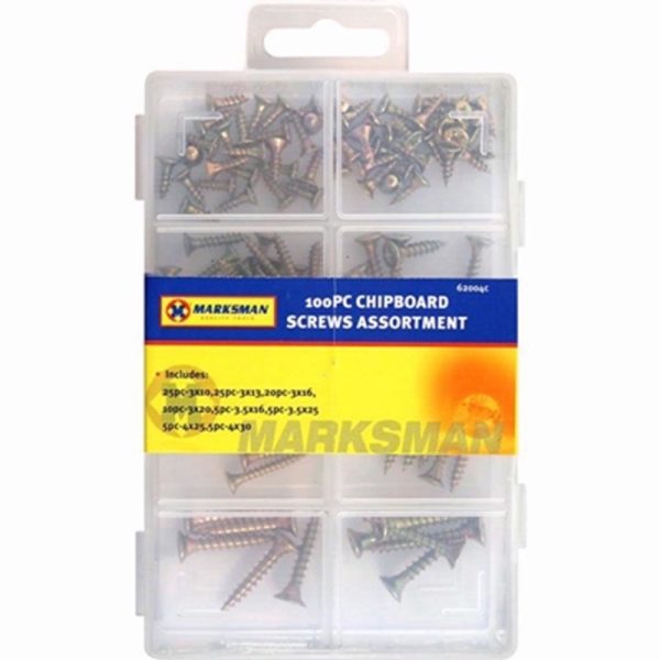 MARKSMAN SCREWS CHIP BOARD 100PCE ASSORTED