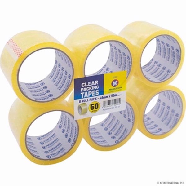 MARKSMAN TAPE CLEAR WIDE 50M PACK OF 6