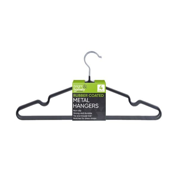 BRIGHT & HOMELY HANGERS METAL RUBBER COATED BLACK PACK OF 4