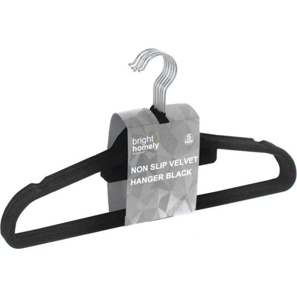 BRIGHT & HOMELY NON SLIP VELVET HANGERS GREY PACK OF 5