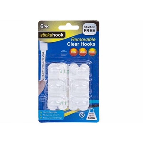 STICKAHOOK REMOVEABLE CLEAR HOOKS 500G 6PCE