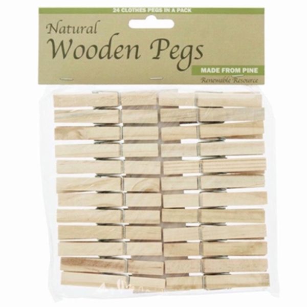 NATURAL WOODEN CLOTHES PEGS PACK OF 24