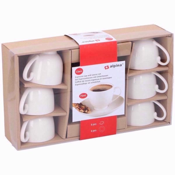 ESPRESSO CUP & SAUCER WHITE 12PCE 75ML