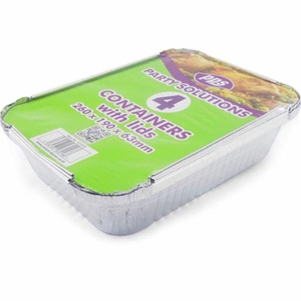 PPS FOIL 4 CONTAINERS & LID RECT 260X190X63MM