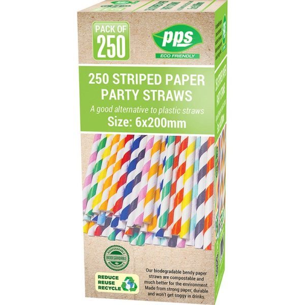 PPS PAPER STRAW STRIPPED 6X197MM 250PCS