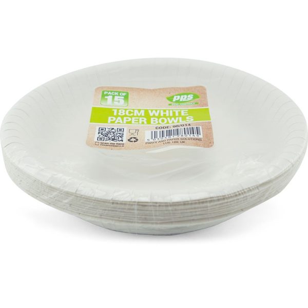 PPS PAPER BOWL WHITE 180MM 15PCS