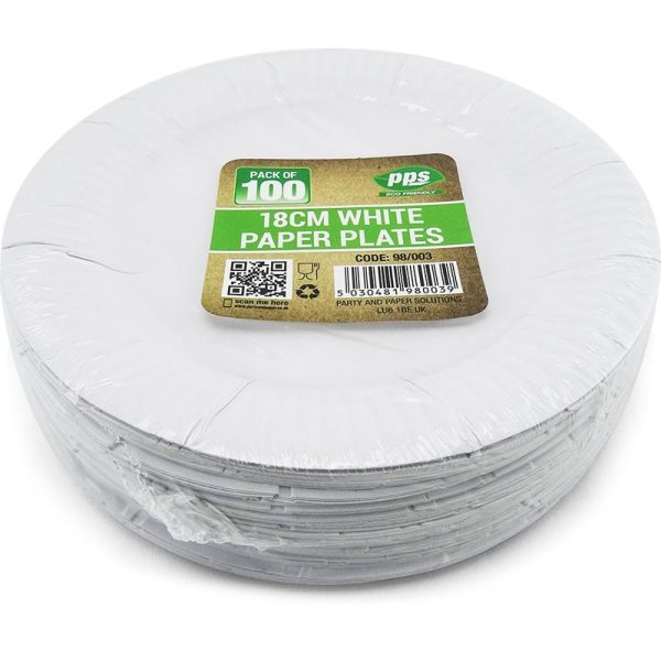 PPS PAPER WHITE PLATES 18CM 100PCS