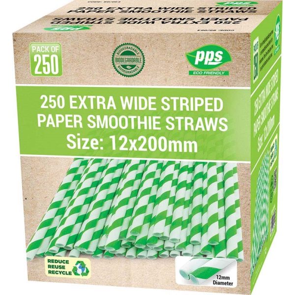 PPS PARTY PAPER STRAWS STRIPED GREEN 12MM