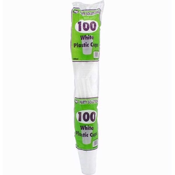 PPS PLASTIC 100 DRINK CUPS WHITE 180ML