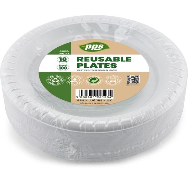 PPS PLASTIC 100 PLATES 18CM