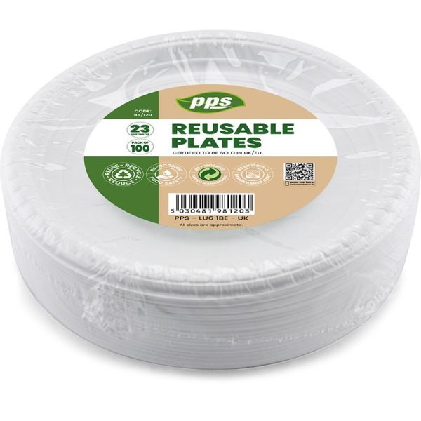 PPS PLASTIC 100 PLATES 23CM