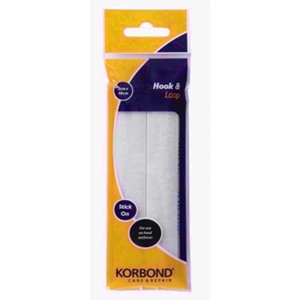 KORBOND HOOK & LOOP STICK ON WHITE 2CMX50CM