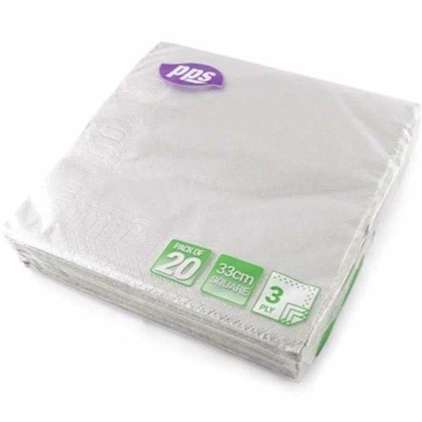 PPS 3PLY 33CM 20 NAPKINS SILVER