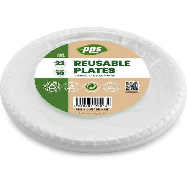 PPS 23CM PLASTIC WHITE ROUND 10 PLATES