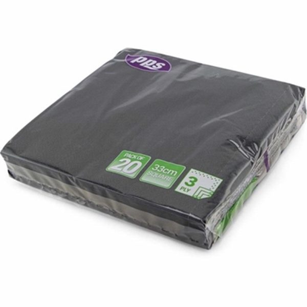 PPS 3PLY 33CM 20 NAPKINS BLACK