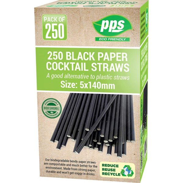 PAPER STRAW 250 BLACK STRAWS 14CM