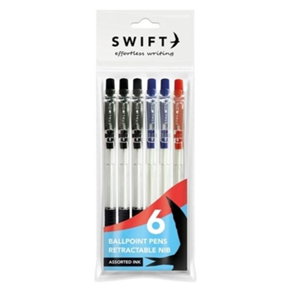 RETRACTABLE BALLPOINT PENS ASSORTED PACK OF 6