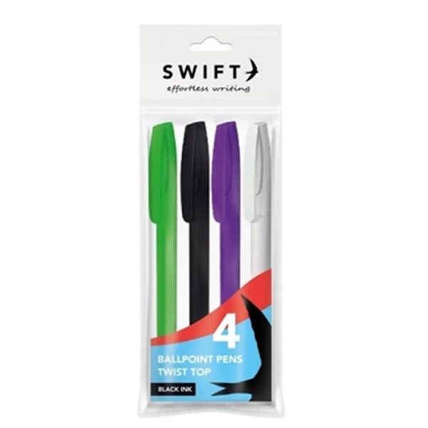 SWIFT COLOUFUL TWIST PENS BLACK PACK OF 4