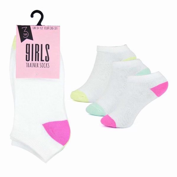 SOCKS GIRLS 3 TRAINER WHITE PACK OF 4