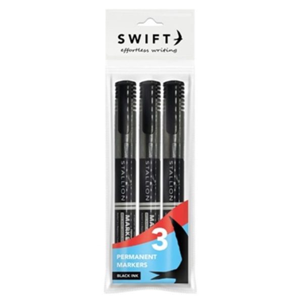 SWIFT PERMANENT MARKERS BLACK PACK OF 3