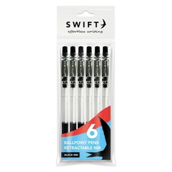 RETRACTABLE BALLPOINT PENS BLACK PACK OF 6