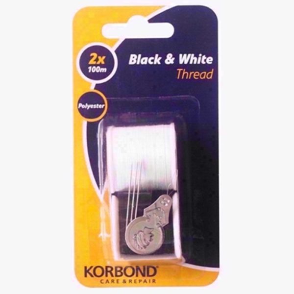 KORBOND POLYESTER THREAD TWIN BLACK & WHITE