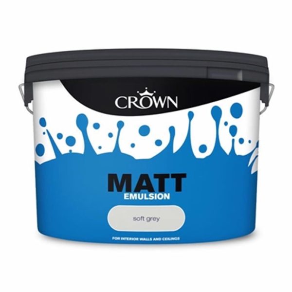 CROWN PAINTS 10LT MATT EMULSION SOFT GREY